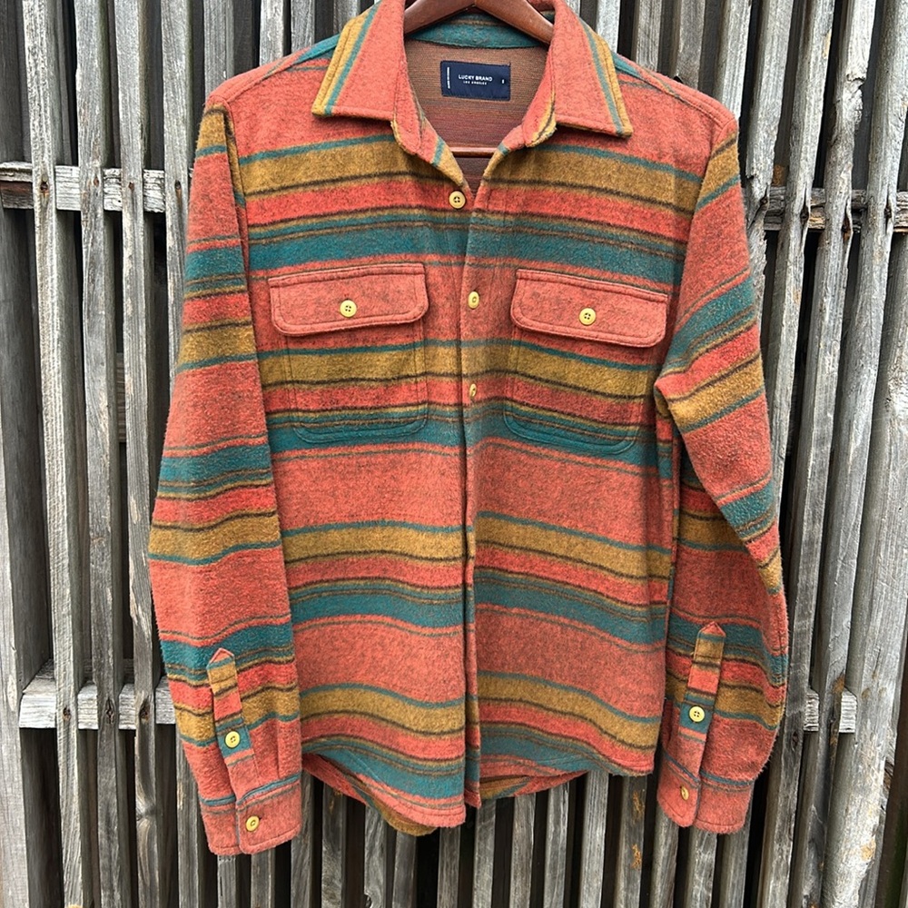 NWT Lucky Brand Southwestern Knit Shirt Jacket Small Orange Striped Shacket